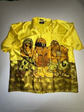 Vintage No Contest Y2K Hip Hop Cartoon Characters Satin Hawaiian Shirt